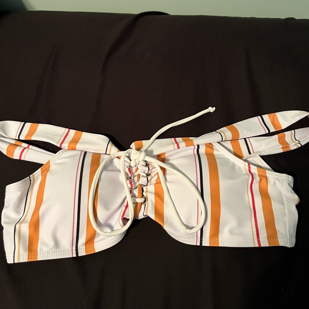 Striped orange and white bikini top